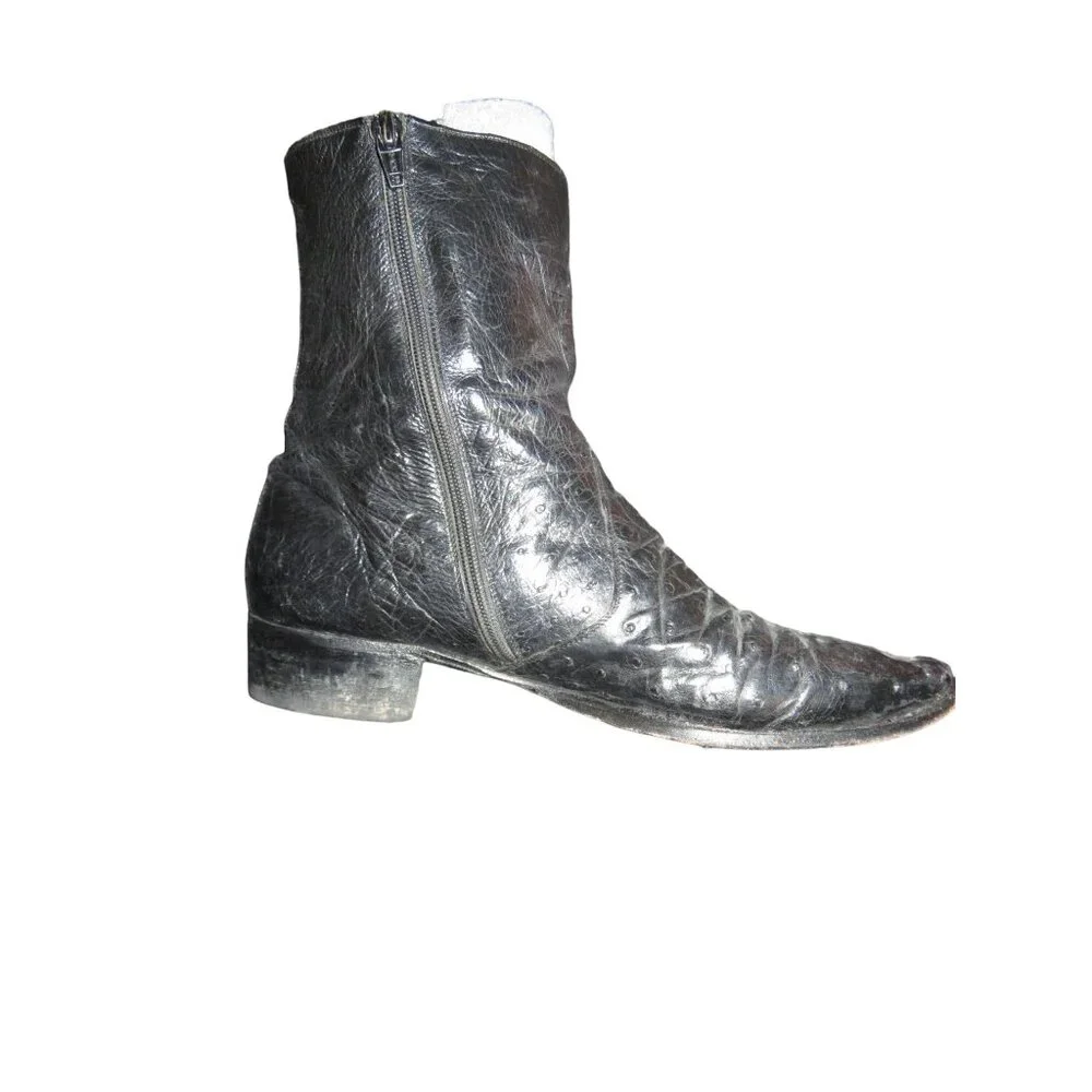 BALLY ITALY Genuine Ostrich Skin Boots in Black size 8 Vintage full zip